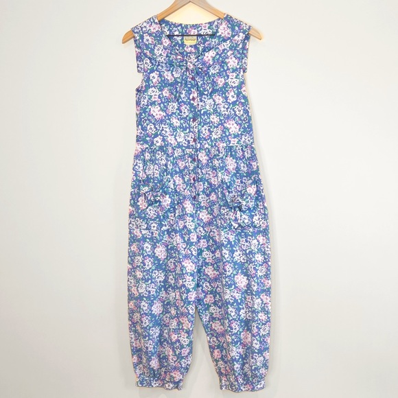 Vintage 80s Laura Ashley Pink Floral Cotton
Sleeveless Jumpsuit - Picture 8 of 15